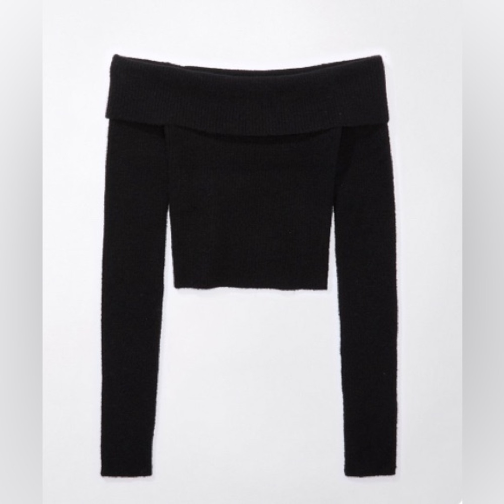 AE Cropped Black Off-Shoulder Sweater